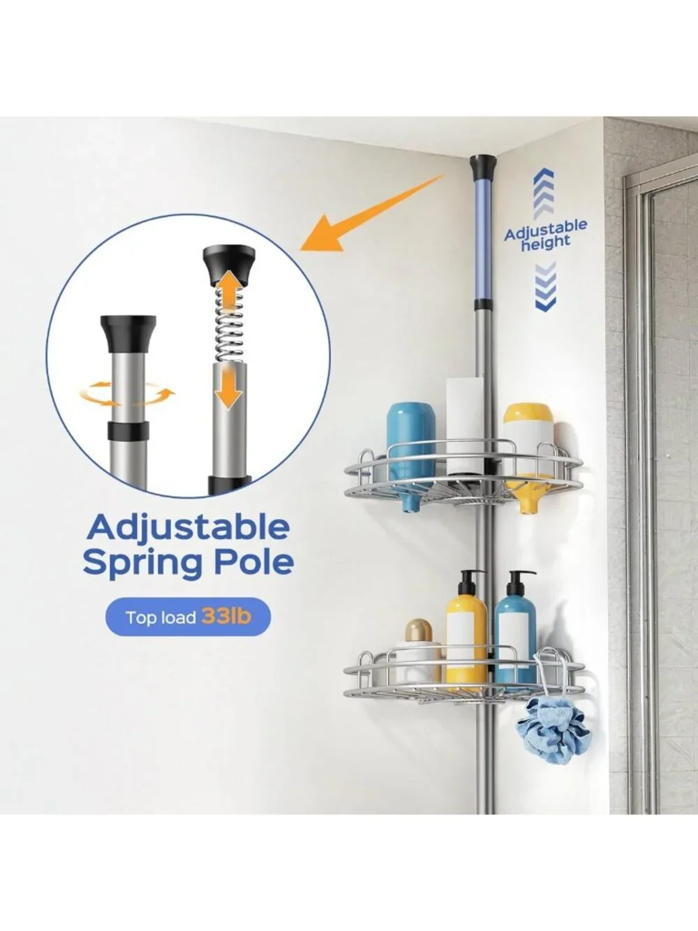 4-Tier Rustproof Shower Caddy Tension Pole - Adjustable No-Drill Bathroom